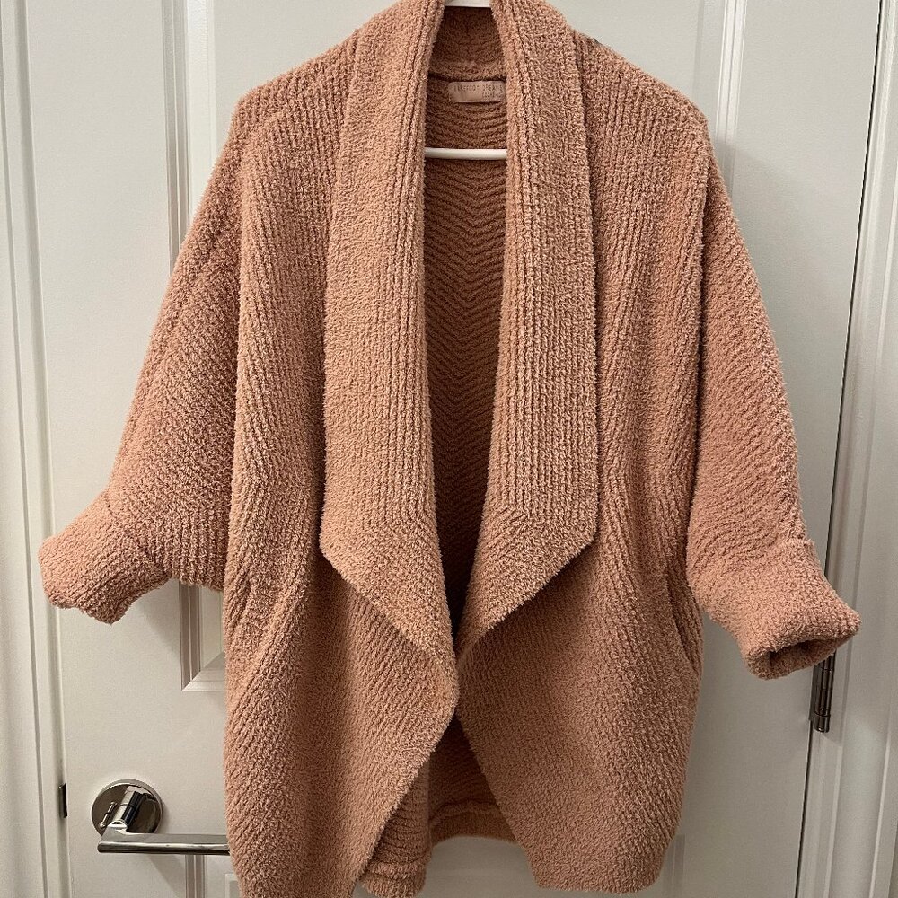 Barefoot Dreams CozyChic Misty Rose Chevron Ribbed Cardigan SZ S/M